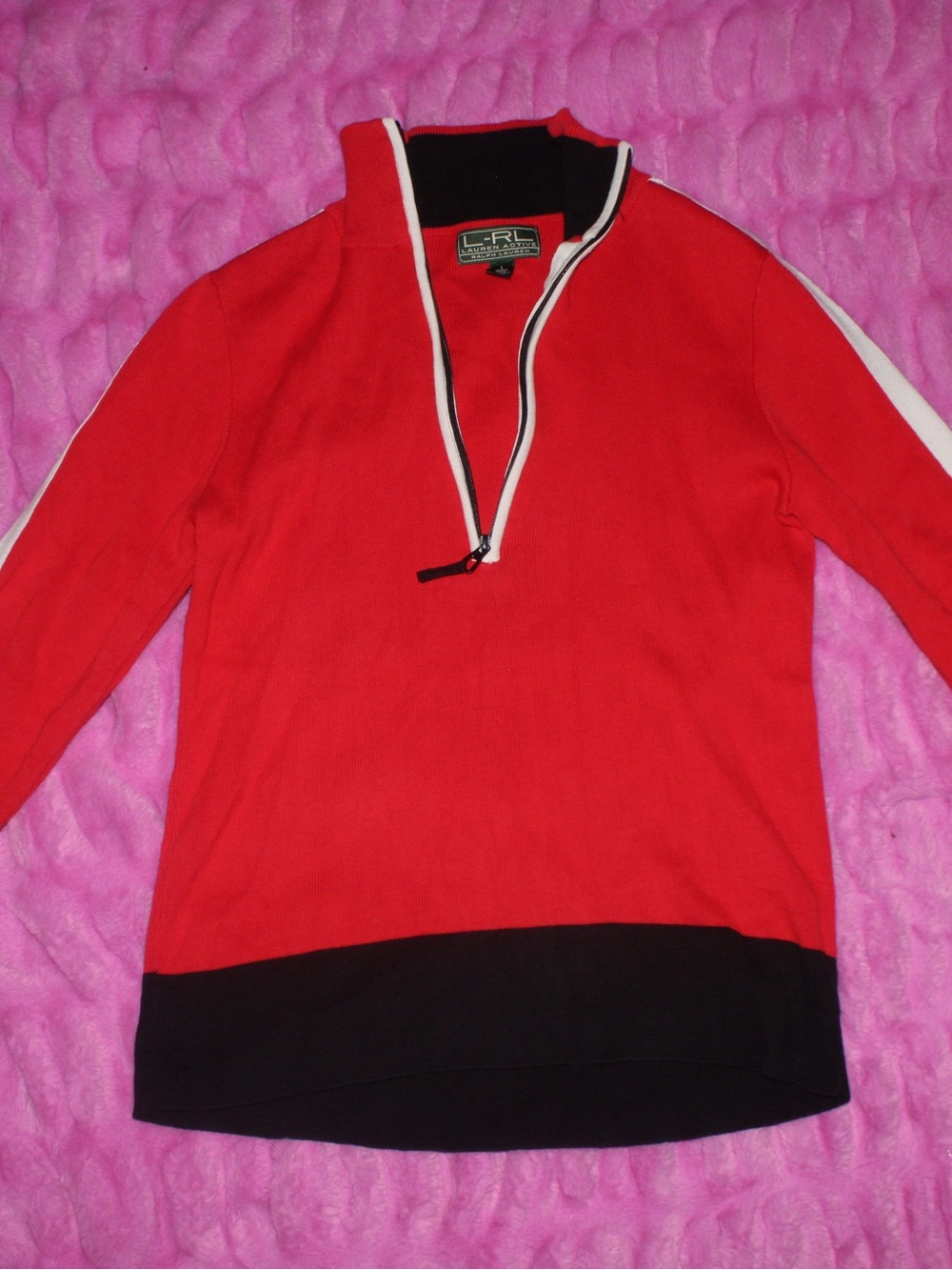 Polo by Ralph Lauren Red and Black Half-Zip Cardigan Sweater